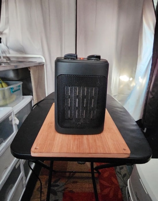 Using an electric heater. Living in a van.